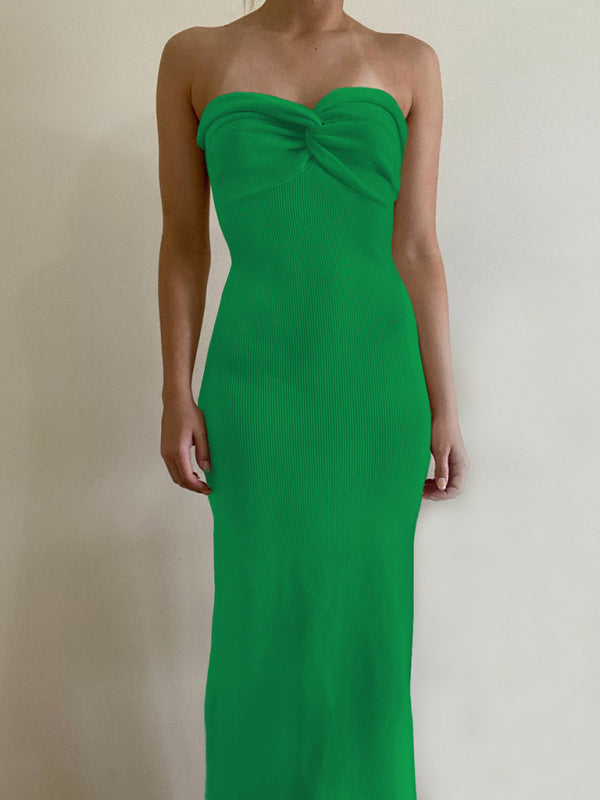 Knit Dresses- Mermaid Look with Strapless Tube Knit Maxi Dress- Green- Pekosa Women Clothing