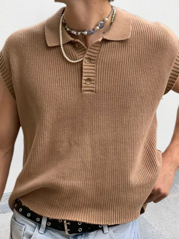 Knit Polos- Men's Classic Collar Solid Knit Polo- Khaki- Pekosa Women Clothing