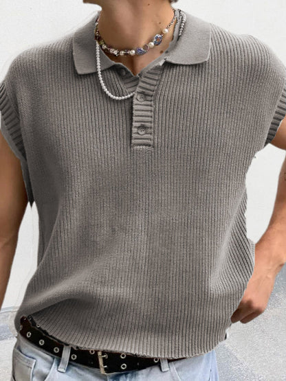 Knit Polos- Men's Classic Collar Solid Knit Polo- Grey- Pekosa Women Clothing