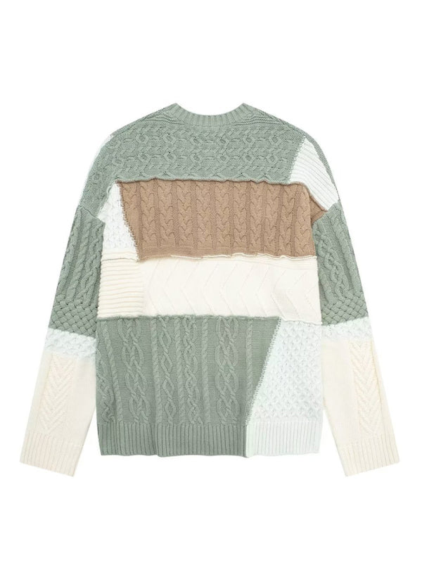 Knit Sweaters- Patchwork Sweaters in Pastel Hues - Knit Pullover- - Pekosa Women Clothing