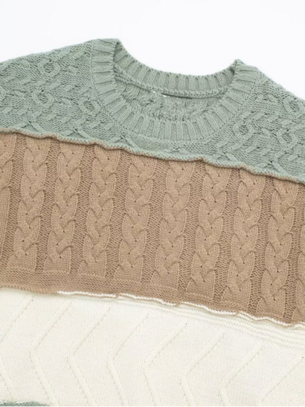 Knit Sweaters- Patchwork Sweaters in Pastel Hues - Knit Pullover- - Pekosa Women Clothing