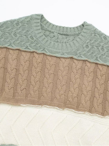 Knit Sweaters- Patchwork Sweaters in Pastel Hues - Knit Pullover- - Pekosa Women Clothing