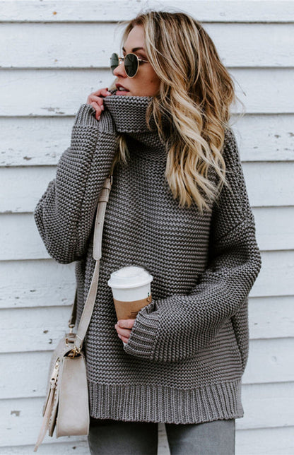 Knit Sweaters- Thick Knitted Chunky Turtle Neck Sweater- - Pekosa Women Clothing