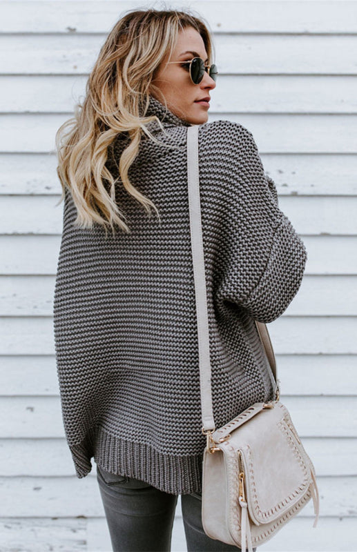 Knit Sweaters- Thick Knitted Chunky Turtle Neck Sweater- - Pekosa Women Clothing