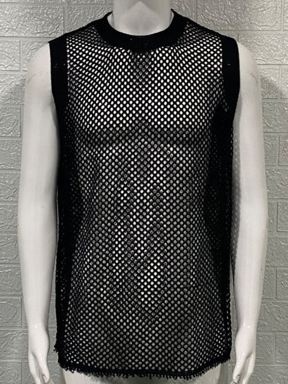 Knit Tops- Men’s Hollow Knit Sleeveless Beachwear - Tank Top- - Pekosa Women Fashion