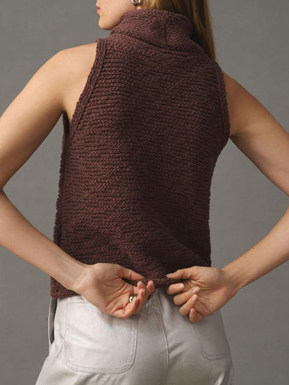 Knitted Top- Textured Sleeveless Sweater | Knitted Cowl Neck Top- - Pekosa Women Clothing