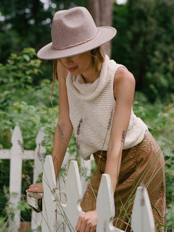 Knitted Top- Textured Sleeveless Sweater | Knitted Cowl Neck Top- - Pekosa Women Clothing