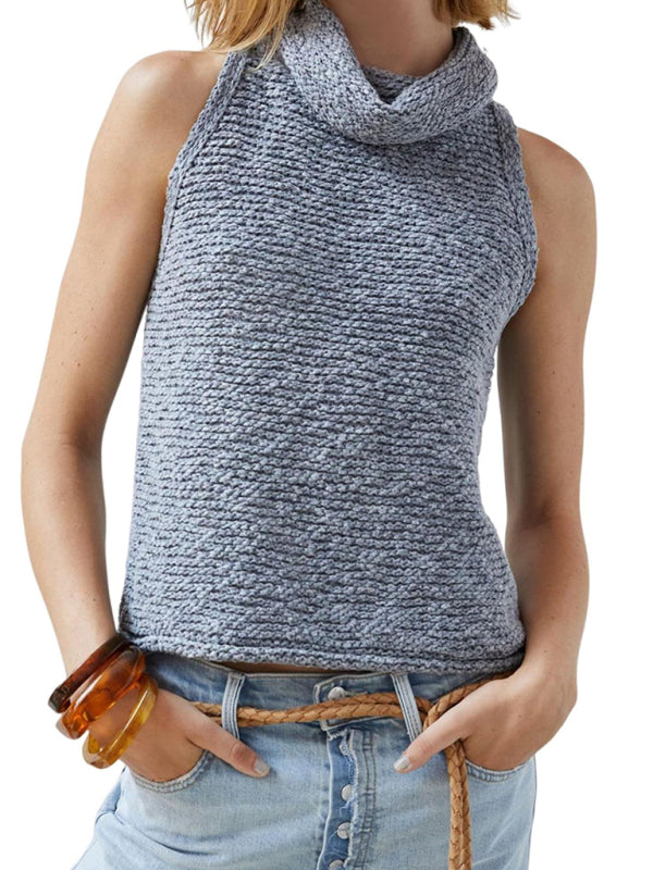 Knitted Top- Textured Sleeveless Sweater | Knitted Cowl Neck Top- - Pekosa Women Clothing