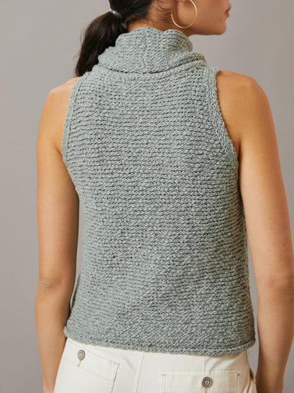 Knitted Top- Textured Sleeveless Sweater | Knitted Cowl Neck Top- - Pekosa Women Clothing