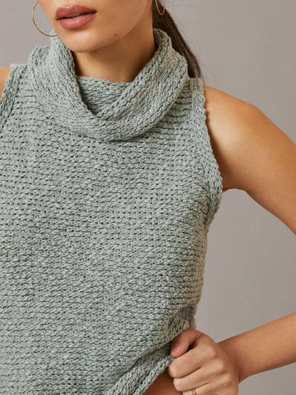 Knitted Top- Textured Sleeveless Sweater | Knitted Cowl Neck Top- - Pekosa Women Clothing