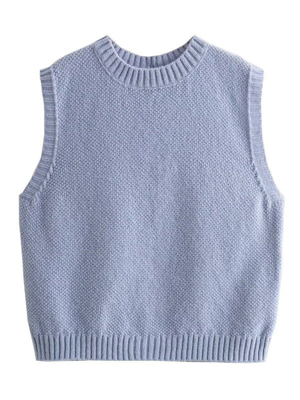 Knitwear- Knitted Backless Tank Top | Tie-Back Vest- Clear blue- Pekosa Women Clothing