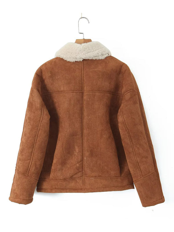 Lamb Wool Jackets- Winter Luxe Faux Lamb Wool Lapel Jacket- - Pekosa Women Clothing