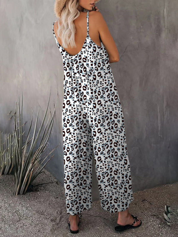 - Leopard Print Cami Wide-Leg Jumpsuit for Women- - Pekosa Women Clothing