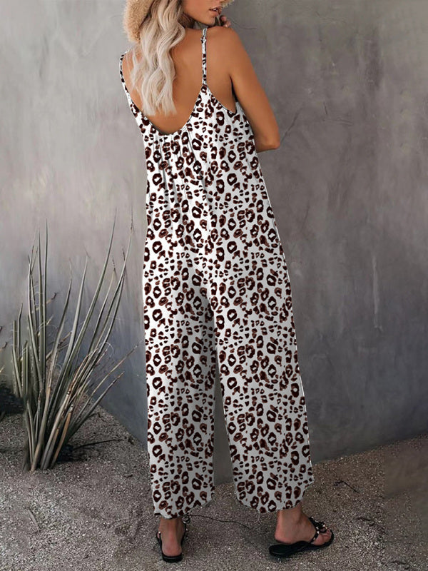 - Leopard Print Cami Wide-Leg Jumpsuit for Women- - Pekosa Women Clothing