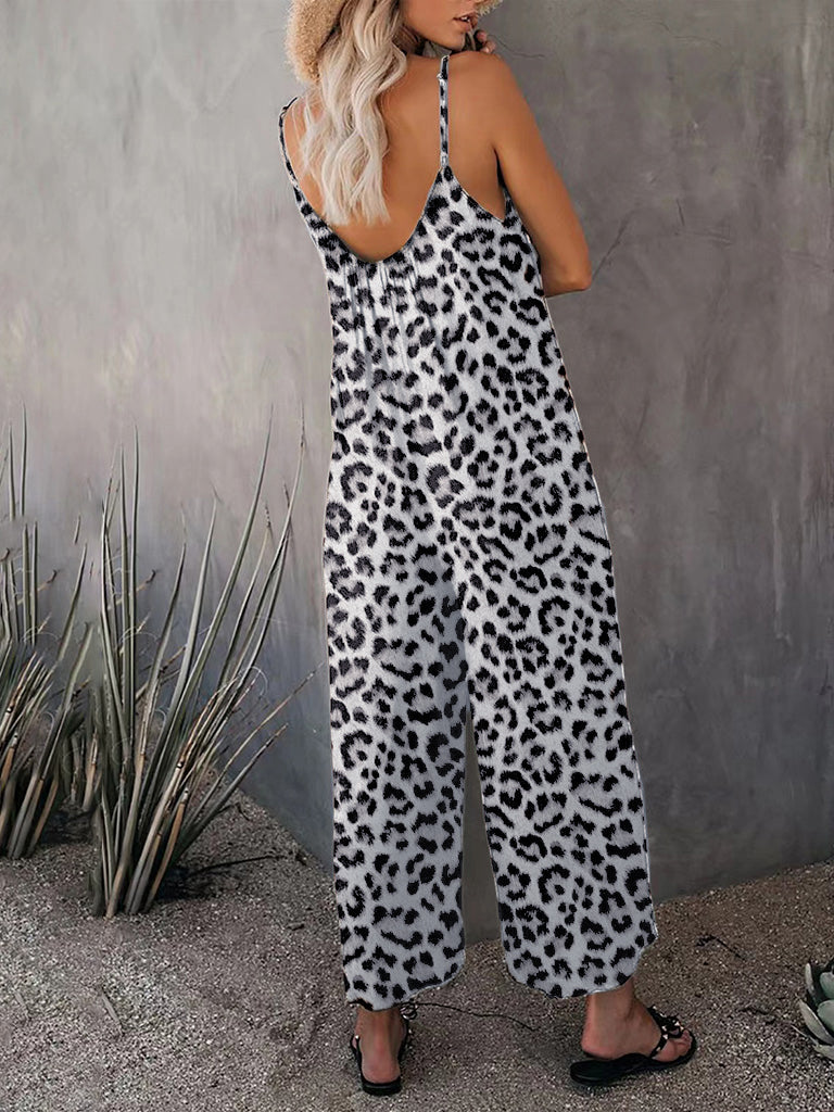 - Leopard Print Cami Wide-Leg Jumpsuit for Women- - Pekosa Women Clothing