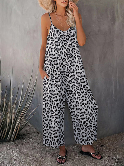 - Leopard Print Cami Wide-Leg Jumpsuit for Women- Gray- Pekosa Women Clothing