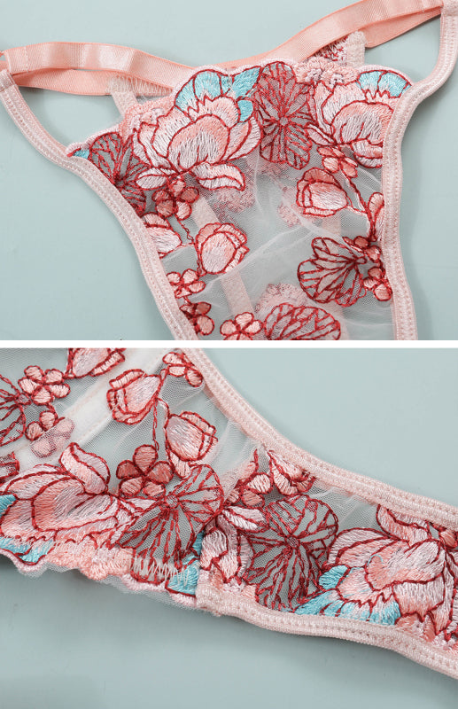 Lingerie- Floral Women's Lace Lingerie - Embroidered Bra and G-String- - Pekosa Women Clothing