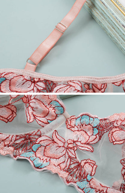 Lingerie- Floral Women's Lace Lingerie - Embroidered Bra and G-String- - Pekosa Women Clothing