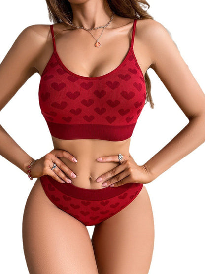 Lingerie- Heart Print Lounge Lingerie Set | Sporty Bra and Panty- - Pekosa Women Clothing