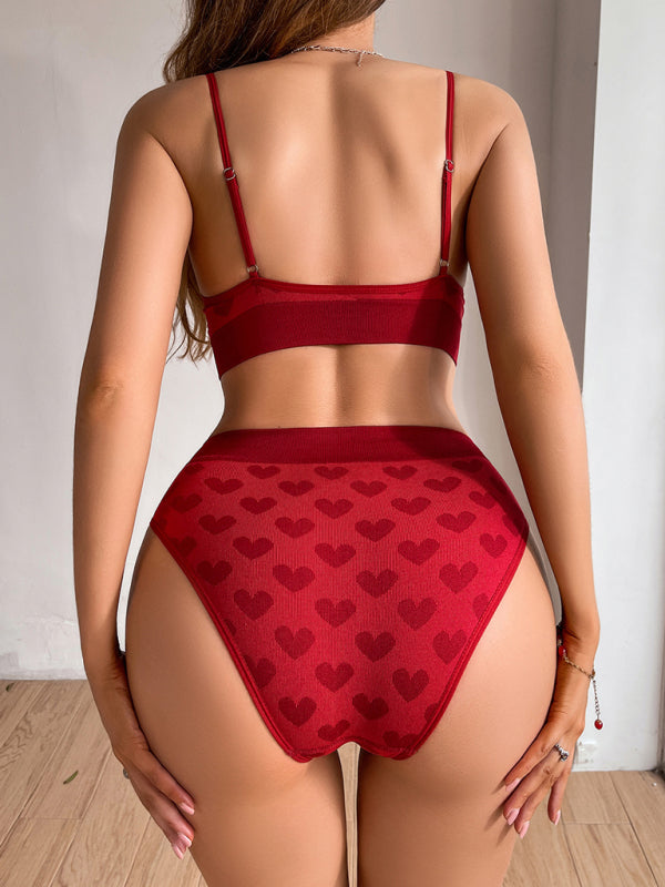 Lingerie- Heart Print Lounge Lingerie Set | Sporty Bra and Panty- - Pekosa Women Clothing