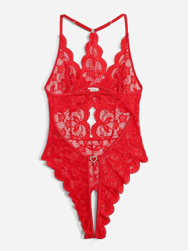 Lingerie- Lace Cutout Plunge Bodysuit Lingerie- - Pekosa Women Clothing