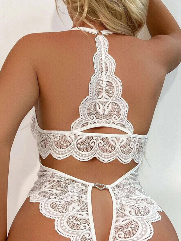 Lingerie- Lace Cutout Plunge Bodysuit Lingerie- - Pekosa Women Clothing