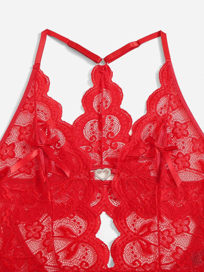 Lingerie- Lace Cutout Plunge Bodysuit Lingerie- - Pekosa Women Clothing