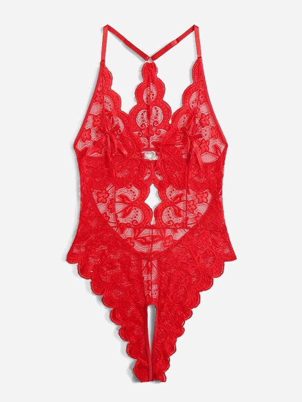 Lingerie- Lace Cutout Plunge Bodysuit Lingerie- - Pekosa Women Clothing