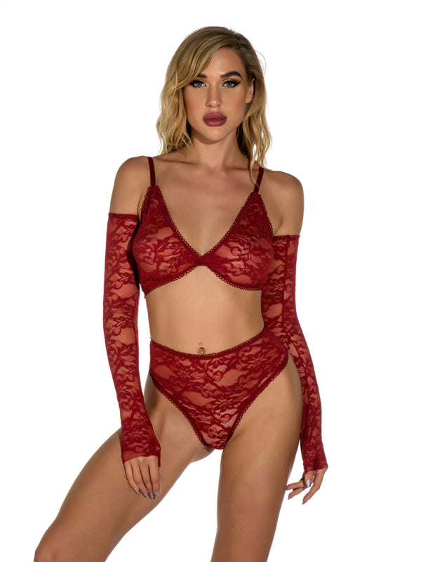 Lingerie Outfit- Celebrating Love with 3-Pc Lingerie for Romantic Occasions- Dark Red- Pekosa Women Clothing