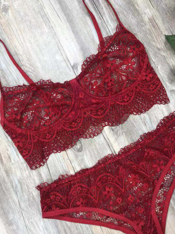 Lingerie Outfit- Romantic Lace Bra and Bikini - Ideal for Honeymoon- - Pekosa Women Clothing