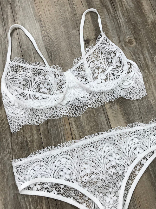 Lingerie Outfit- Romantic Lace Bra and Bikini - Ideal for Honeymoon- - Pekosa Women Clothing