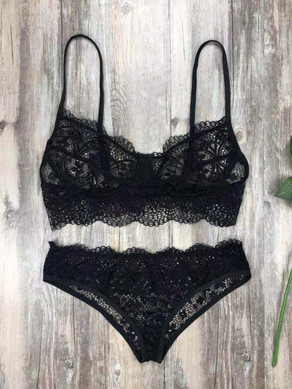 Lingerie Outfit- Romantic Lace Bra and Bikini - Ideal for Honeymoon- - Pekosa Women Clothing