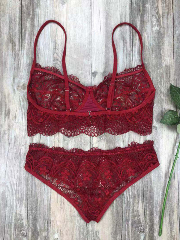 Lingerie Outfit- Romantic Lace Bra and Bikini - Ideal for Honeymoon- - Pekosa Women Clothing