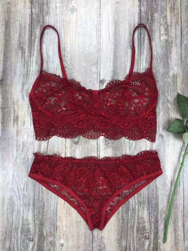 Lingerie Outfit- Romantic Lace Bra and Bikini - Ideal for Honeymoon- - Pekosa Women Clothing