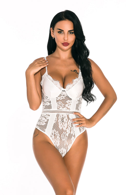 Lingerie- Romance in a Lace Lingerie Teddy Bodysuit- Raw white off white- Pekosa Women Clothing