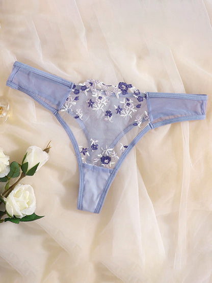 Lingerie Set- Sheer Embroidered Lace Bra and Thong Set for Intimate Love Celebrations- - Pekosa Women Clothing