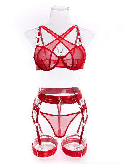 Lingerie outfit- Romantic Evenings with a 3-Piece Lingerie Set - Bra, G-String & Garter Belt Set- - Pekosa Women Clothing