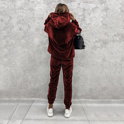 Lounge Set- Velour Lounge Velvet Couture Pants and Hooded Pullover Set- - Pekosa Women Clothing