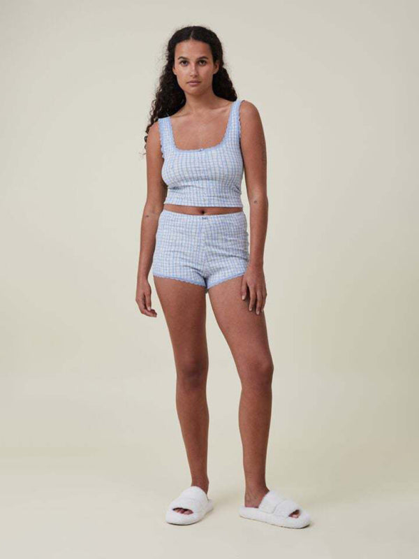 Loungewear- 2-Piece Ribbed Summer Loungewear - Tank Top & Comfy Shorts- - Pekosa Women Clothing