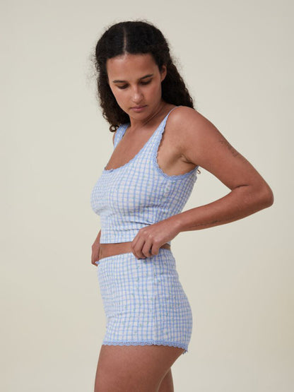 Loungewear- 2-Piece Ribbed Summer Loungewear - Tank Top & Comfy Shorts- Blue- Pekosa Women Clothing