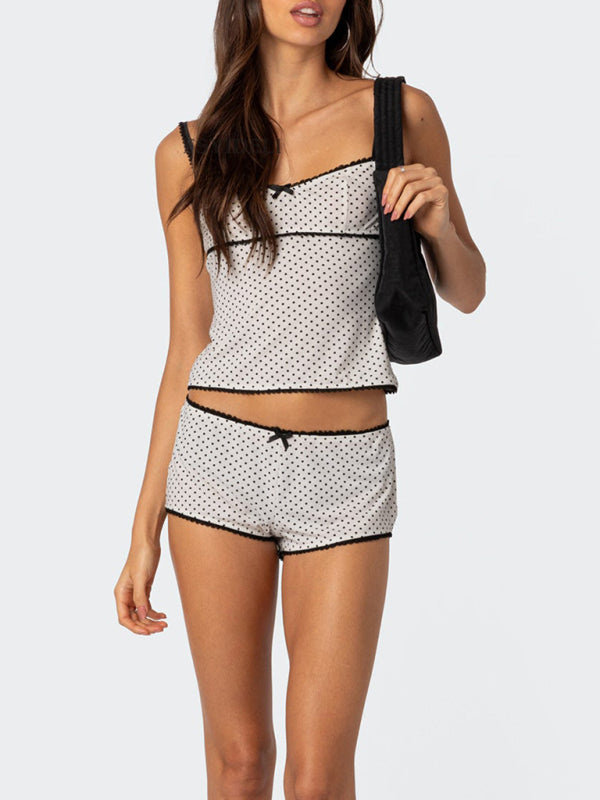 Loungewear- Casual Summer Polka Dot Lounge Set - Boyshorts & Cami Top- - Pekosa Women Clothing