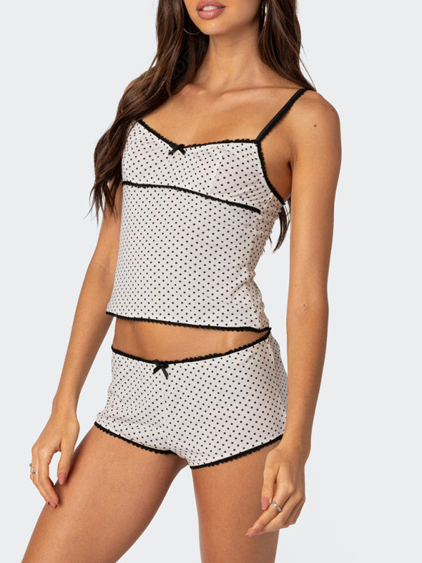 Loungewear- Casual Summer Polka Dot Lounge Set - Boyshorts & Cami Top- - Pekosa Women Clothing