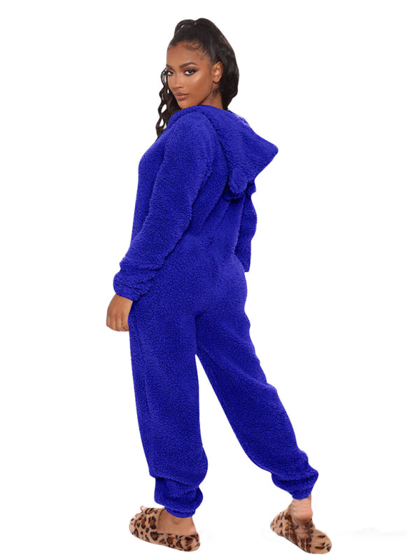 Loungewear- Faux Fur Loungewear Hooded Bear Suit Coveralls- - Pekosa Women Clothing