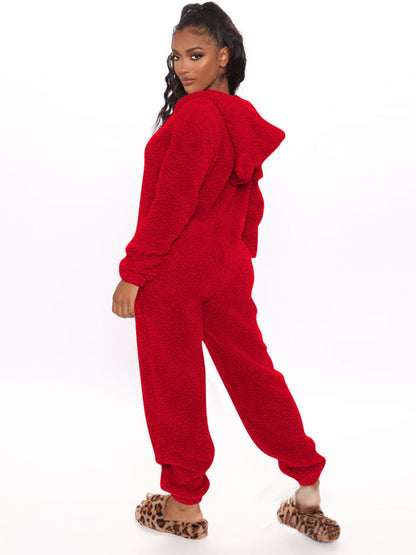 Loungewear- Faux Fur Loungewear Hooded Bear Suit Coveralls- - Pekosa Women Clothing