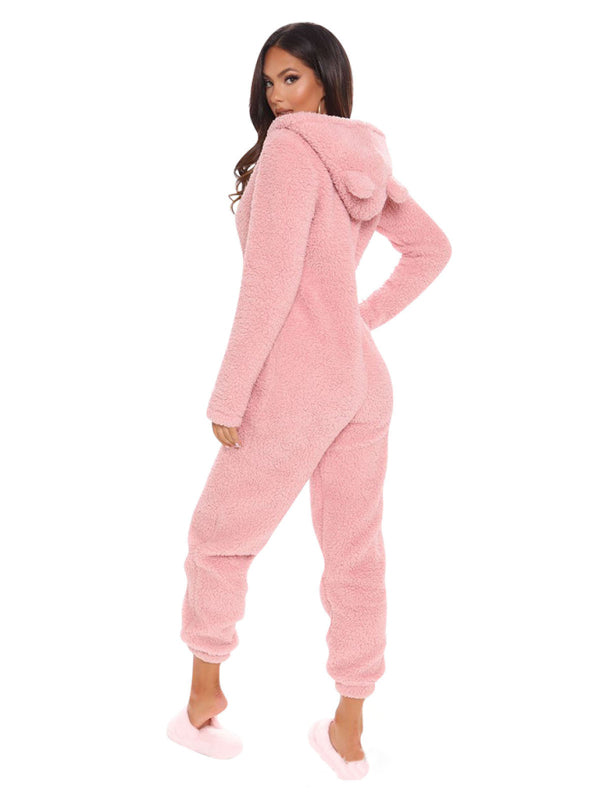 Loungewear- Faux Fur Loungewear Hooded Bear Suit Coveralls- - Pekosa Women Clothing