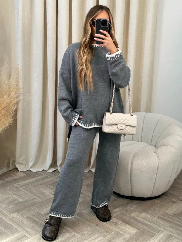 Loungewear- Knit Embroidered 2-Piece - Comfy Sweater & Casual Pants- - Pekosa Women Clothing