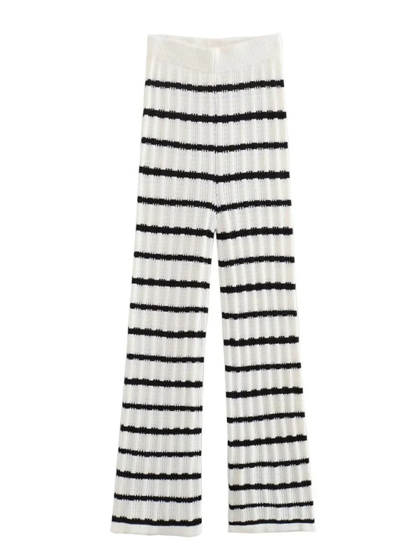 Loungewear- Summer Lounging Tie-Front Tank Top & Stripe Pants- - Pekosa Women Clothing