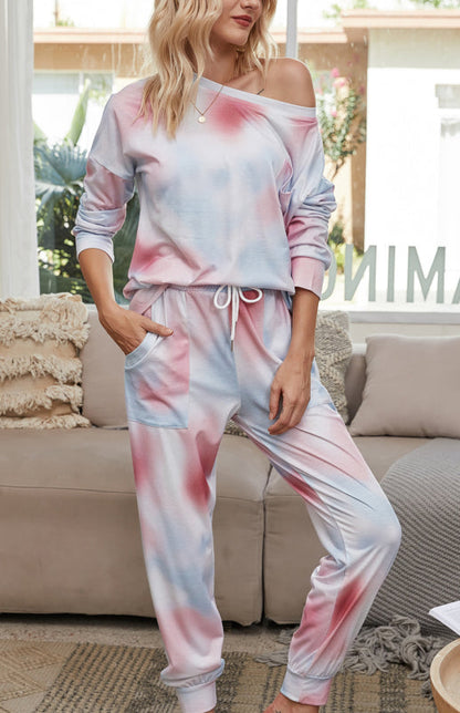 Loungewear- Tie Dye Duo Cotton Loungewear - Long Sleeves Tee and Pencil Pants- - Pekosa Women Clothing