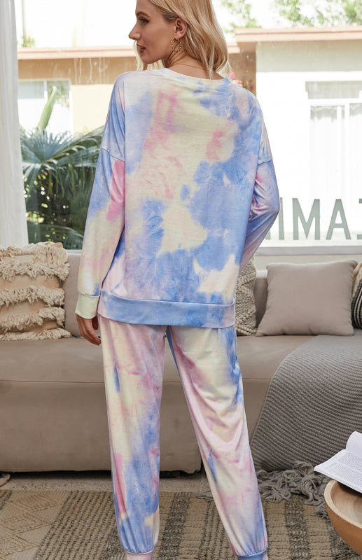 Loungewear- Tie Dye Duo Cotton Loungewear - Long Sleeves Tee and Pencil Pants- - Pekosa Women Clothing