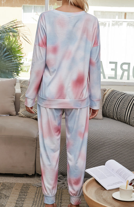 Loungewear- Tie Dye Duo Cotton Loungewear - Long Sleeves Tee and Pencil Pants- - Pekosa Women Clothing